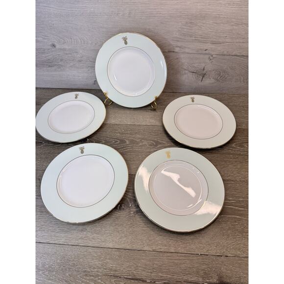 Wedgwood Vera Wang 9” Green Pineapple Gold Trim Accent Salad Plate-Set Of 5 - Picture 1 of 9